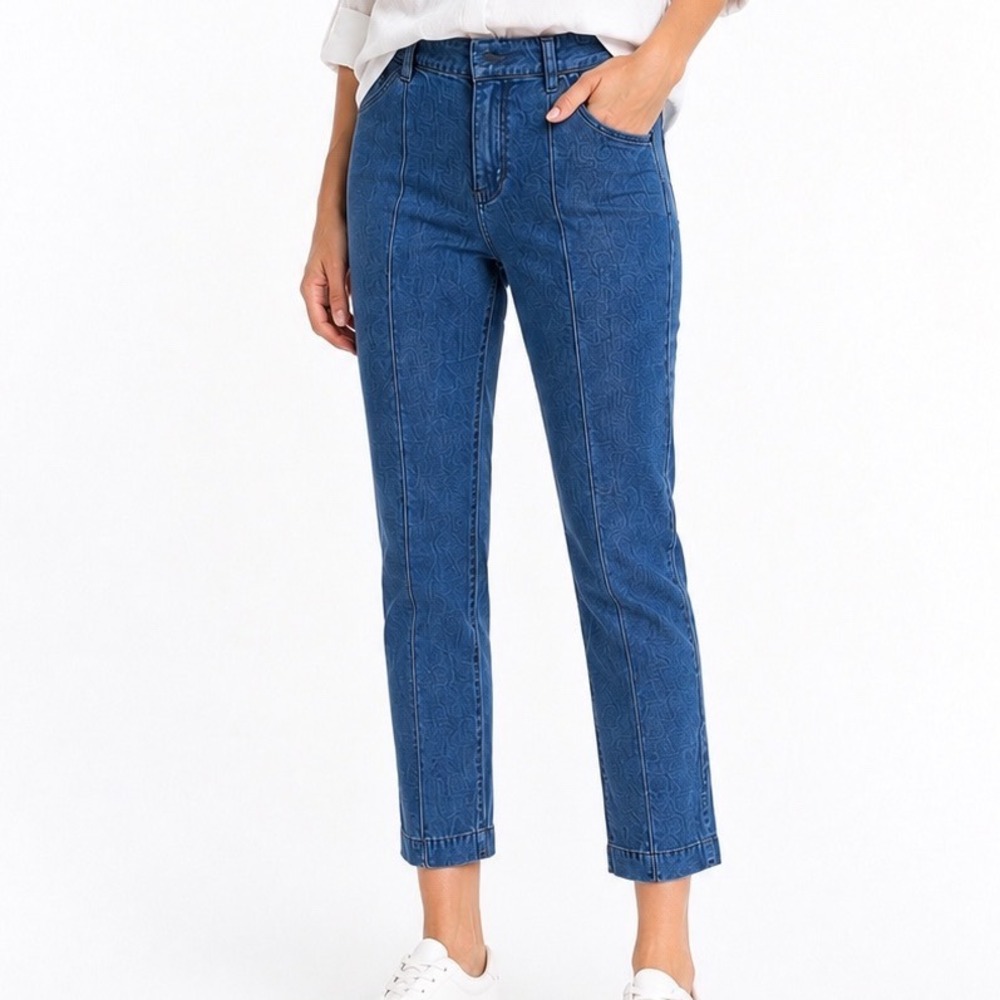White House Black Market The Slim Ankle‎ Paisley Print Blue Jeans Womens Size 4